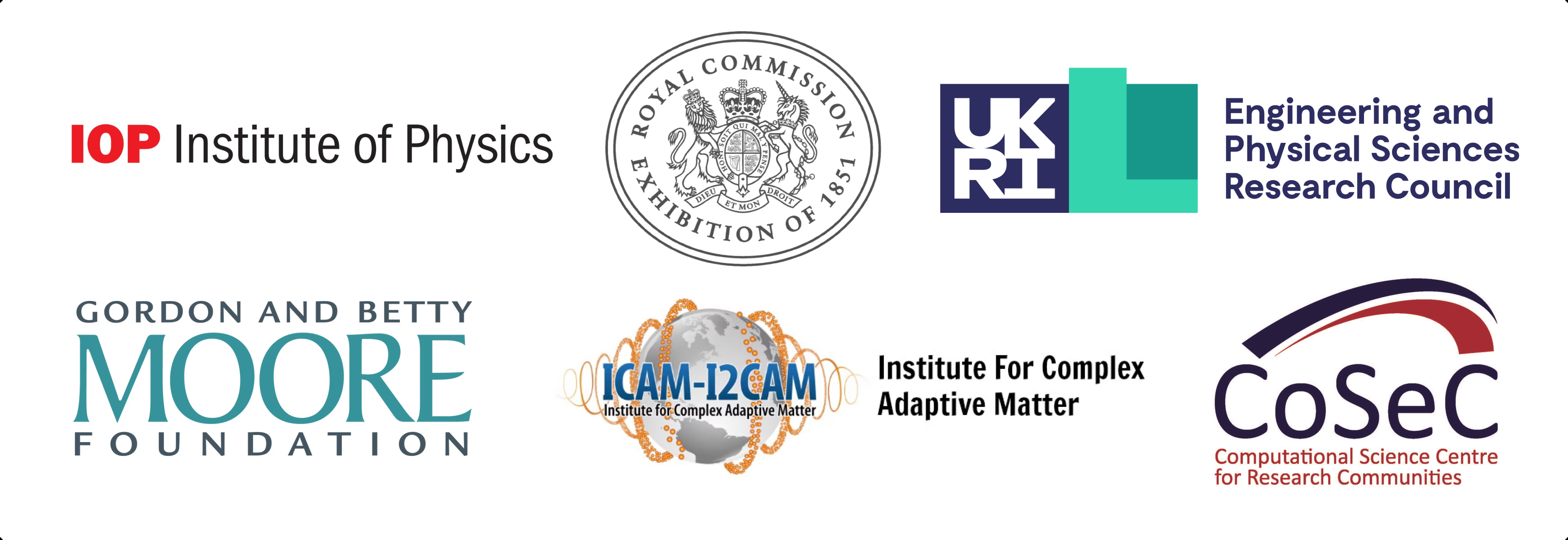 Logos of the various funding bodies and organisations with which C.D.W. is (or has been) associated.