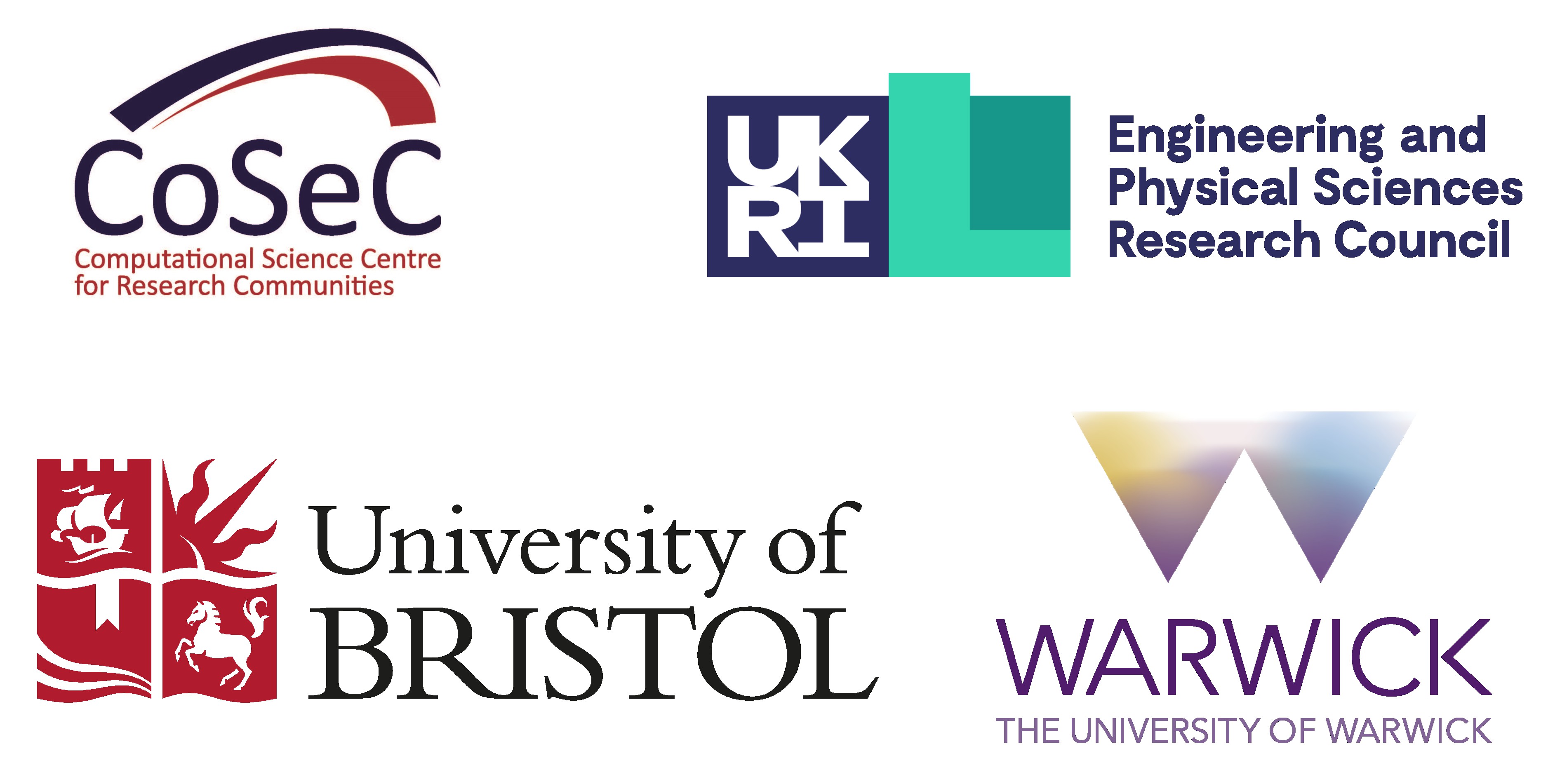 Logos of the various funding bodies and organisations with which C.D.W. is associated.